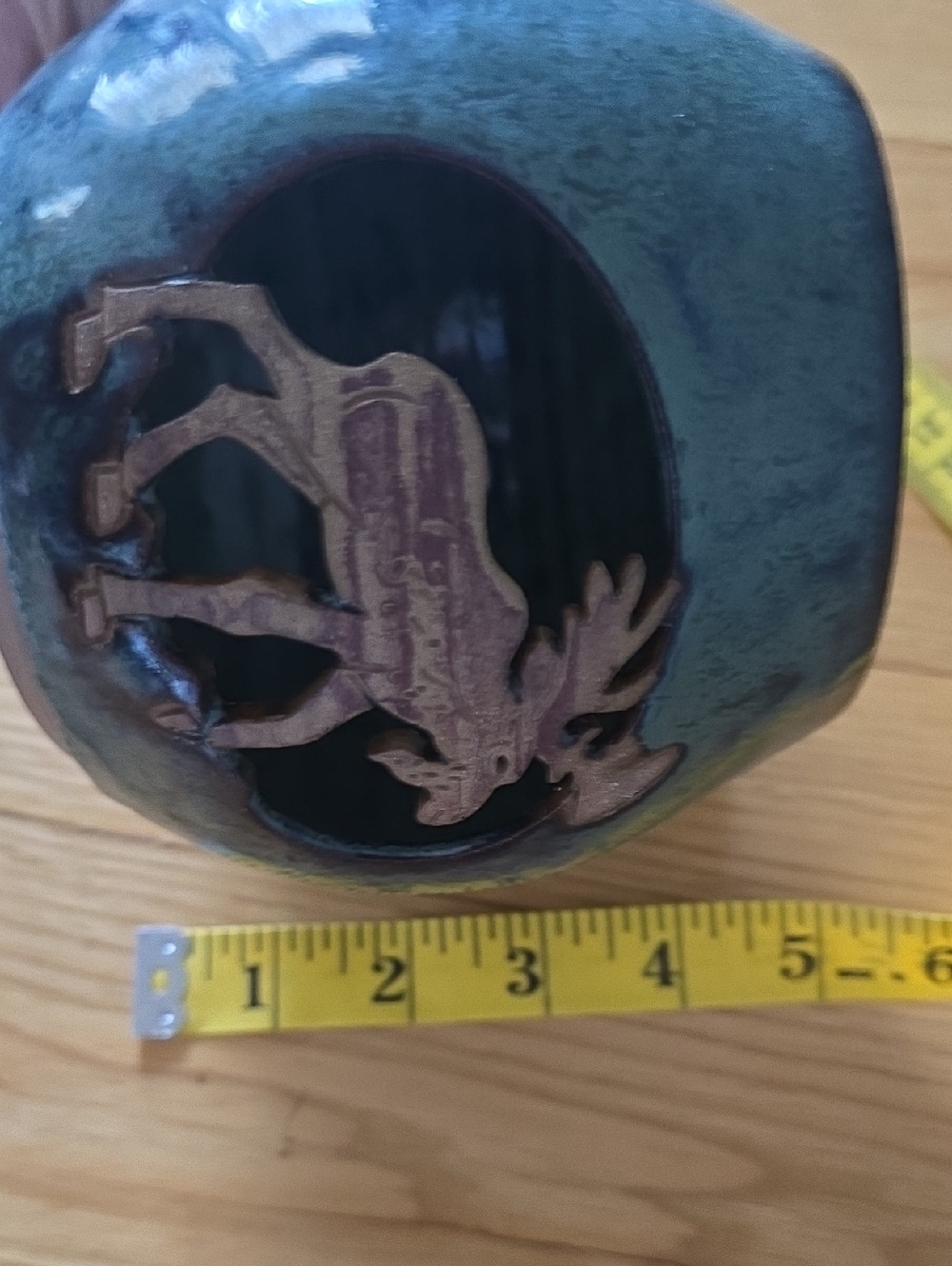 Rustic Green Handmade Glazed Ceramic Votive with Moose Cutout - Picture 16 of 16